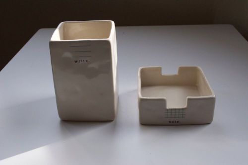 Ceramic Anthropologie Pencil Holder and Note Cradle Set New by Rae Dunn