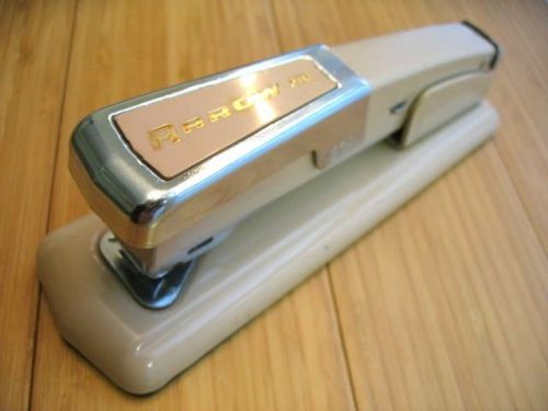 Vintage Arrow 210 Stapling Machine stapler pink tan + Box + Paperwork GREAT