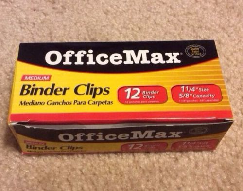 OfficeMax Medium Binder Clips 1-1/4&#034; x 5/8&#034; 12/Box Brand New Black Office Supply