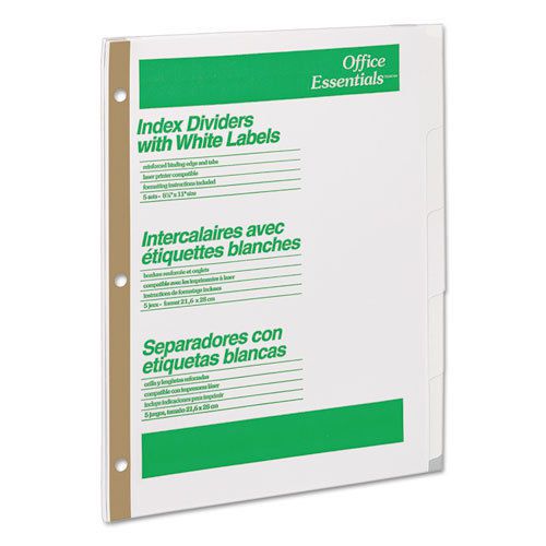 Office Essentials White Label Dividers, 5-Tab, 11 x 8-1/2, White, 5 Sets/Pack