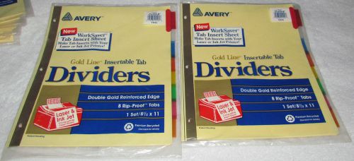 NEW! (2) 1995 AVERY GOLD LINE INSERTABLE COLORED TAB BINDER DIVIDERS C1-213-8 *