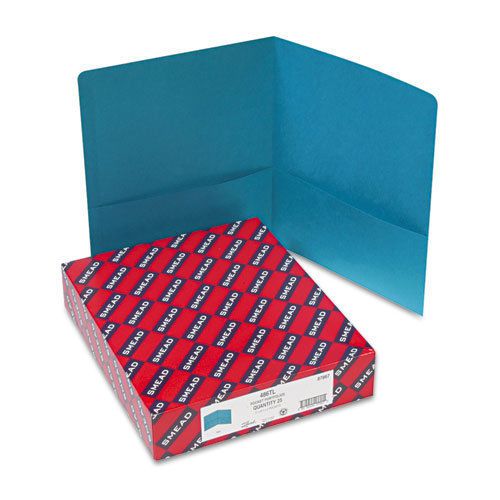 Two-pocket folders, embossed leather grain paper, teal, 25/box for sale
