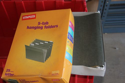Staples 5-Tab Hanging Folders Box of 25 letter size green NEW