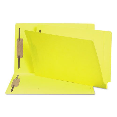 Two-inch capacity fastener folders, straight tab, legal, yellow, 50/box for sale