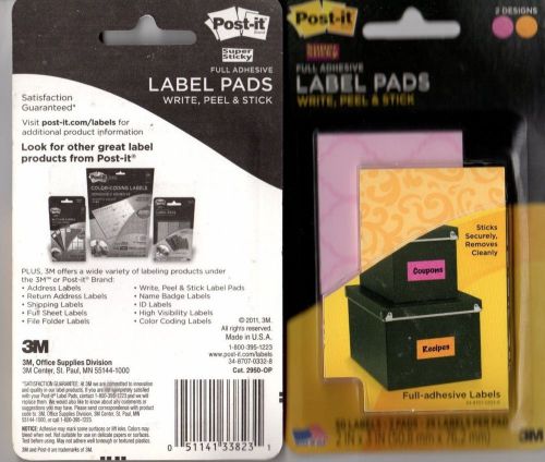 POST IT SUPER STICKY FULL ADHESIVE LABEL PADS 2 DESIGNS 50 LABELS