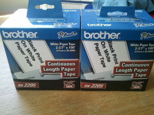 Lot of 2 Brother Continuous 2.4 inx100 ft(62mm x 30.4m) Paper Label Roll DK-2205