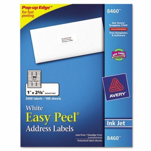 Avery Easy Peel Inkjet Address Labels, 1 x 2-5/8, White, 3000/Box (AVE8460)