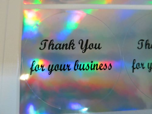 100 Script Font Thank You for your business Holographic Silver Stickers 2&#034; Label