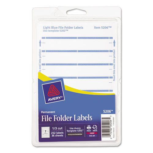 Print or write file folder labels, 11/16 x 3-7/16, we/light blue bar, 252/pack for sale