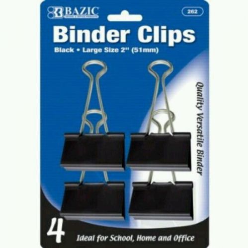 BAZIC Binder Clip, 2 inch 51 mm, Black, 4 Per Pack