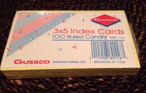 Gussco 3 x 5 index cards pack of 100 ruled canary #80 116 new yellow for sale