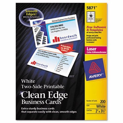 Avery 2-Side Clean Edge Laser Business Cards, 2 x 3 1/2, Wht, 1000/BX (AVE5874)