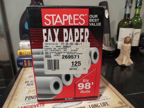 Staples Thermal Fax Paper 6x rolls sealed in box.  98&#039; roll x 1/2&#034; core