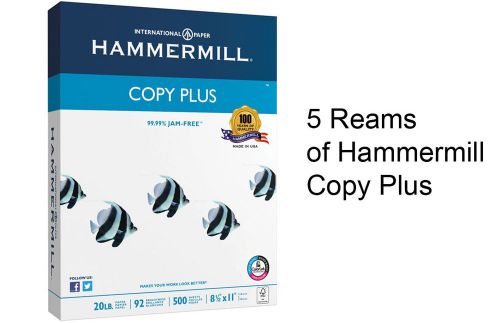 5 reams - Hammermill Copy Plus Paper Jam-Free 8 1/2&#034; x 11&#034; 20 Lb. 500 Sheets
