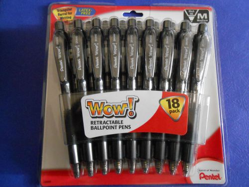 Pentel WOW Retractable Ballpoint Pens, Medium Point, Black, 18/Pack BK440BP18A