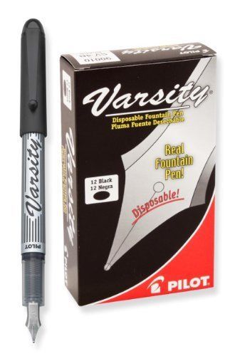 Pilot Varsity Disposable Fountain Pens, Black Ink, Dozen Box (90010)