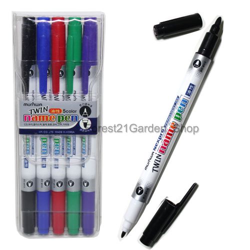 Munhwa Nexpro Oil-Based Both Tip, Twin Name Pen - 5 Colors Sets