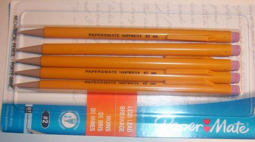 Paper mate sharpwriter mechanical pencils 0.7 mm yellow barrel 5/pack free ship for sale