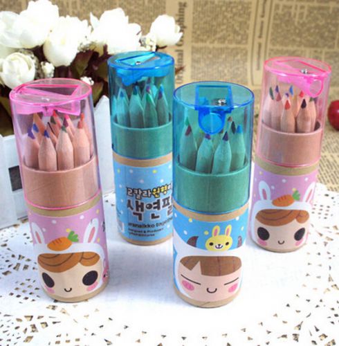 12 color mini pencil set with pencil sharpener &amp; eco-friendly paper tube case for sale