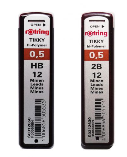 0.5 HB 1 BOXES - 0.5 2B 1 BOXES NEW ROTRING TIKKY HI-POLYMER PENCIL LEAD REFILL