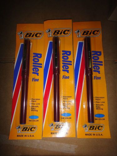 lot of 3 BIC Roller Pens blue Ink New in Package Old Stock made in usa