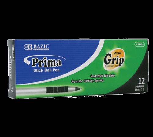 BAZIC Prima Black Stick Pen w/ Cushion Grip (12/Box), Case of 12