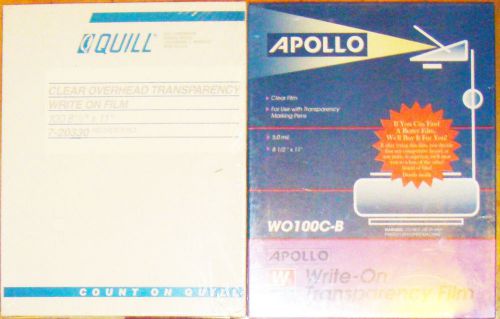 2 Sealed ( Quill &amp; Apollo ) 100ct Packages of Write On Transparency Film Sheets