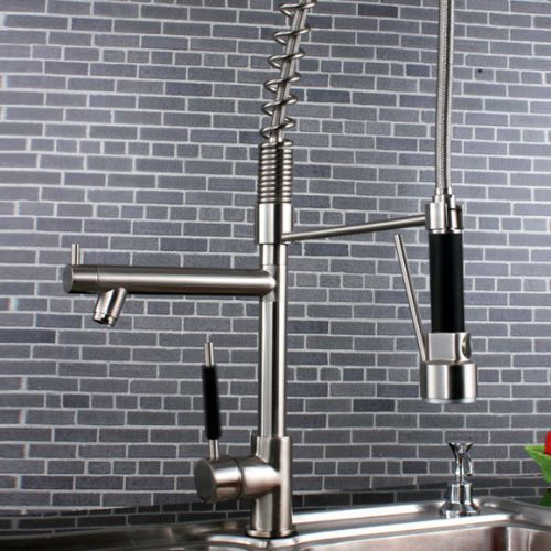 Modern Pullout Spray Kitchen Faucet in Brushed Nickel Finished Tap Free Shipping