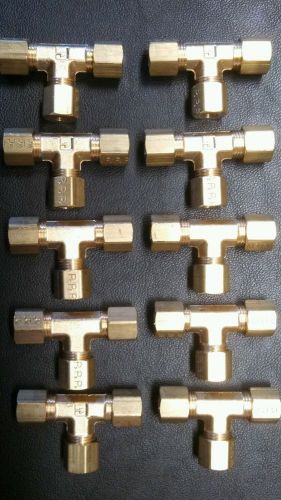 Lot of 10 parker 164c-4 brass compression tee couplers 1/4&#034; od tube for sale