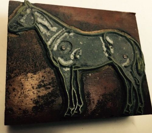 Vtg.50&#039;s wooden quarter horse racer print block 2&#034;3/4x2&#034;14x &#034;3/4 for sale