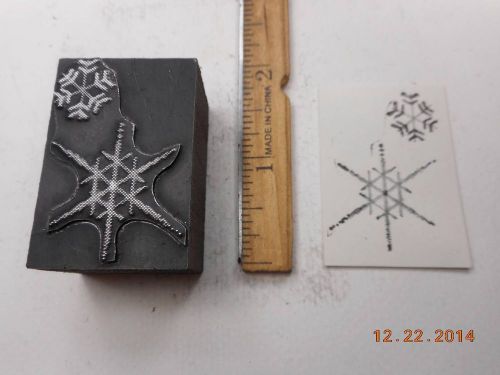 Letterpress Printing Printers Block, Two Winter Snowflakes