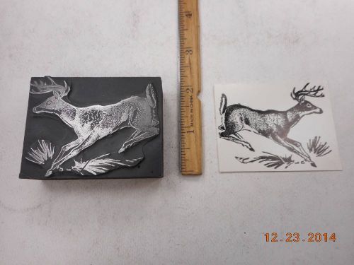 Letterpress Printing Printers Block, Buck Deer w Antlers Leaping