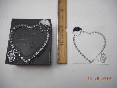 Letterpress Printing Printers Block, Valentine Heart Frame w Couple