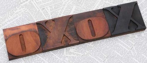 &#034;XOXO&#034; rare wood type woodtype font letterpress printing blocks wonderful patina