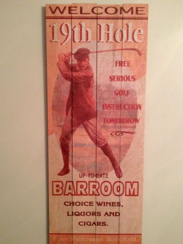 Large 14 x 36 inch 19th Hole Sign on Wood Crate Piece