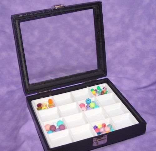 16 SLOT EARRING/JEWELRY GLASS TOP DISPLAY CASE WHT