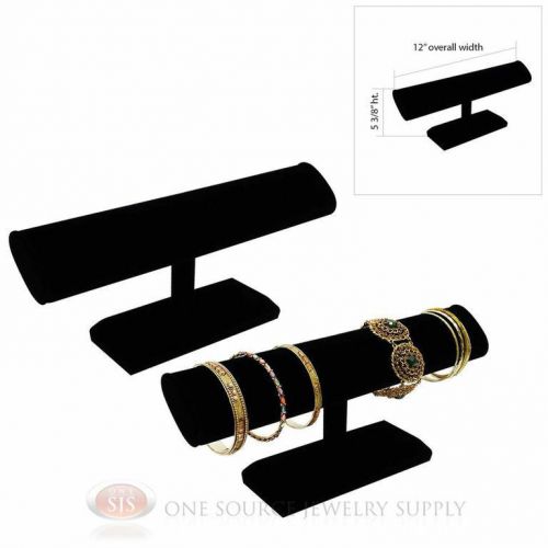 (2) Black Velvet 5 3/8&#034; Oval Bracelet Display 1 Tier T-Bar Round Jewelry