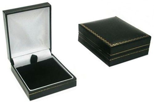 Classic Black Leatherette Pendant Necklace Jewelry Gift Box