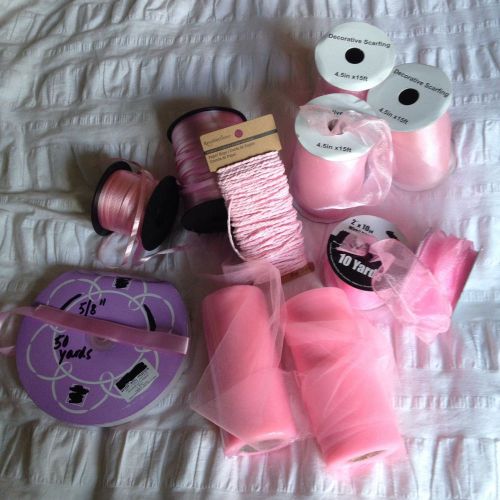 Pink tulle, pink organza, pink satin ribbon, pink rope, pink paper ribbon for sale