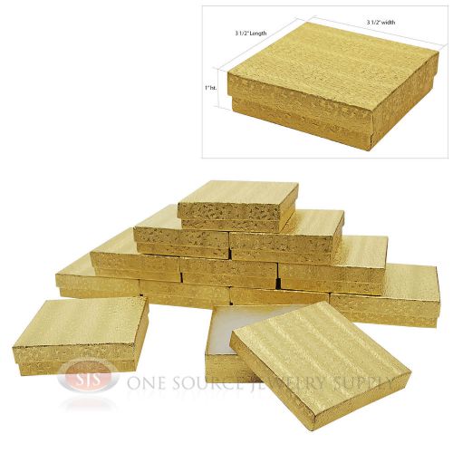 12 Cotton Filled Jewelry Gift Boxes Gold Foil Texture 3 1/2&#034; x 3 1/2&#034; x 1&#034;