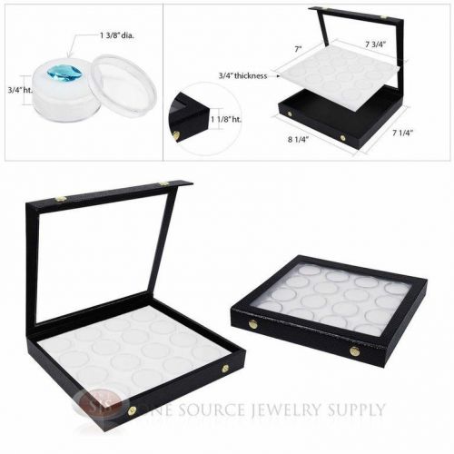 (2) White 16 Gem Jar Inserts w/ Snap Acrylic Display Cases Gemstone Jewelry