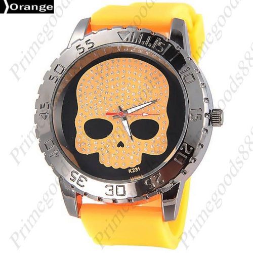 Skull rubber band quartz analog wrist lady ladies wristwatch women&#039;s orange for sale