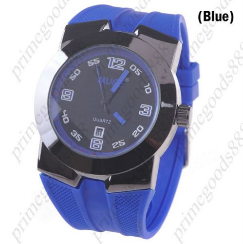 Unisex Quartz Wrist Watch with Date Indicator Rubber in Blue Free Shipping