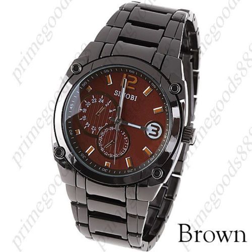 Stainless Steel Men&#039;s Quartz Watch Wrist Sub Dial Free Shipping Brown Face