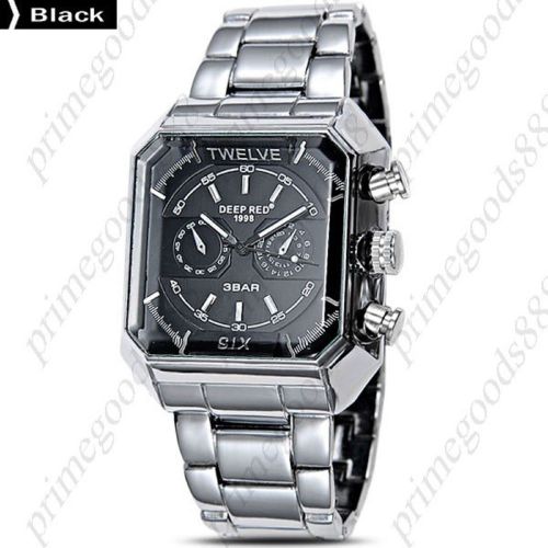 Square stainless steel band sub dials men&#039;s analog quartz wrist wristwatch black for sale