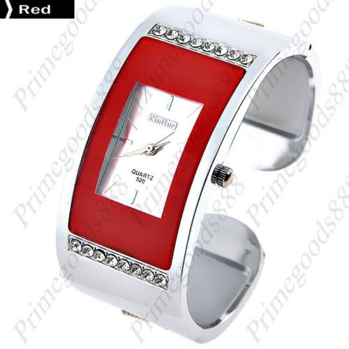 Silver Bracelet Bangle Lady Ladies Analog Quartz Wristwatch Women&#039;s Red