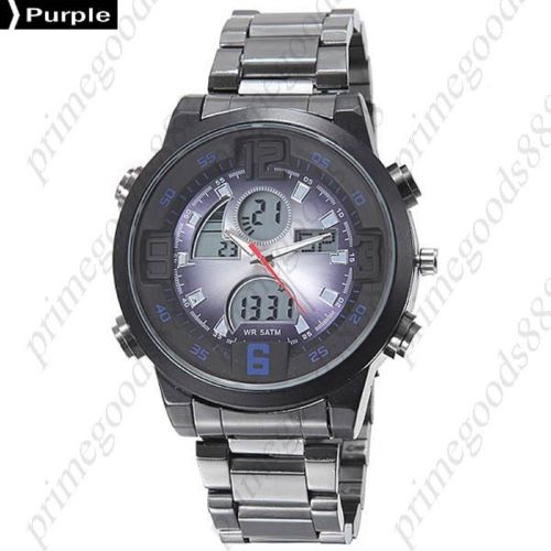 Colorful Light Stainless Steel Analog Digital Wrist Men&#039;s Wristwatch Purple