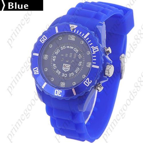 LED Digital Round Case Rubber Quartz Wrist Wristwatch Women&#039;s Blue