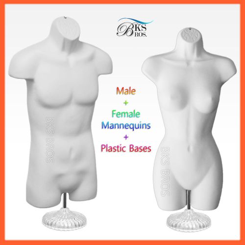 2 Mannequins Man + Woman Body Dress Form Whitek Male + Female Clothing Display