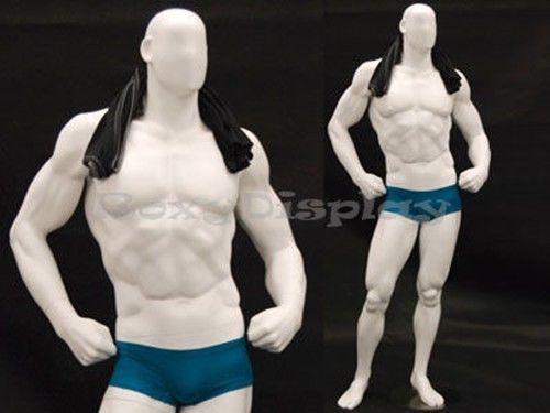 Fiberglass big muscle man matte white color dress form male display #md-manw for sale